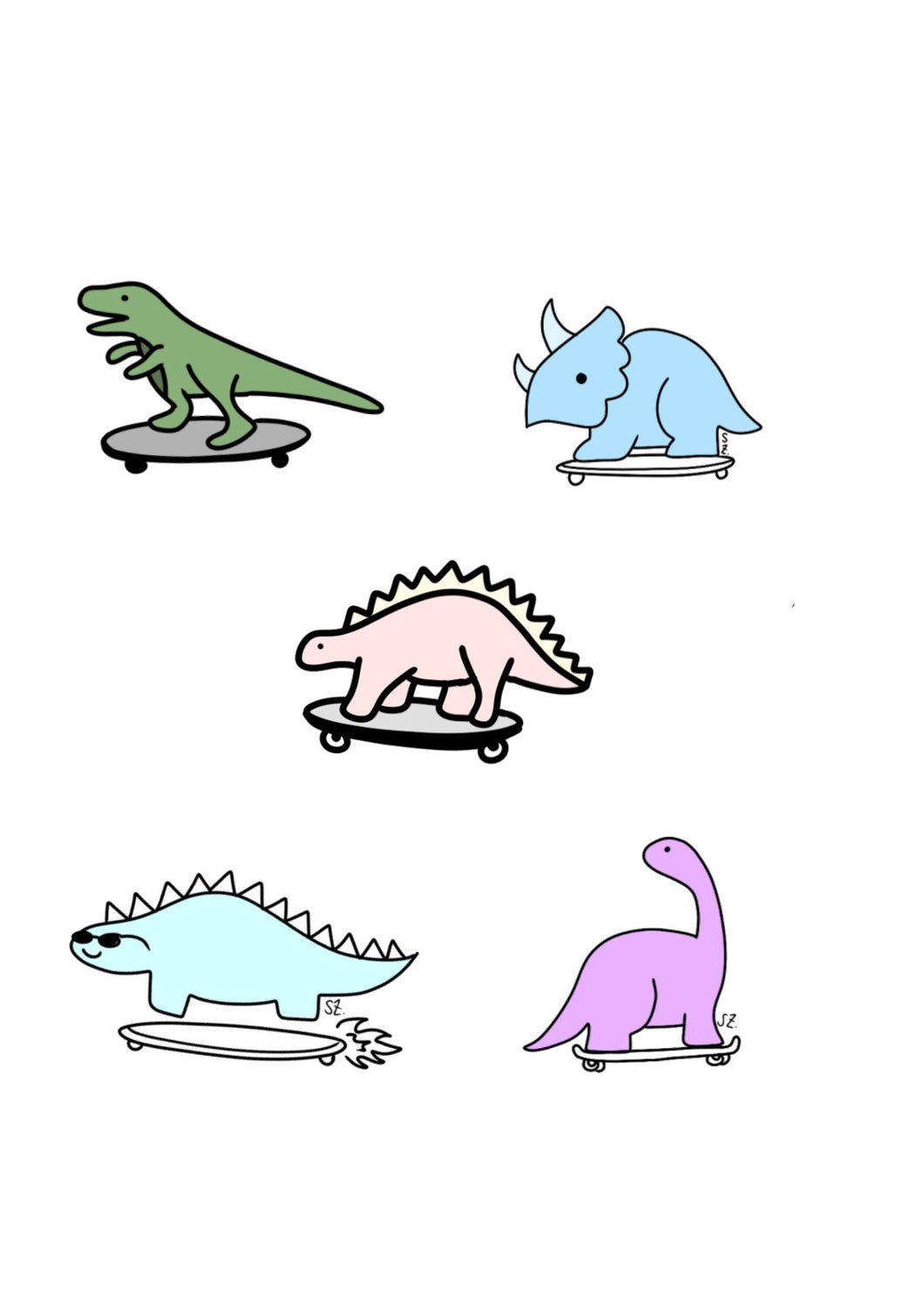 Skateboarding Dino Stickers